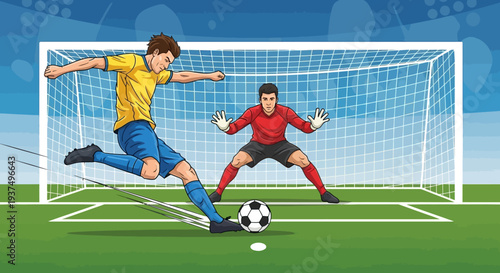 Soccer Player Kicking Ball Past Goalkeeper 14.