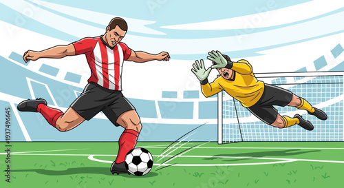 Soccer Player Kicking Ball Past Goalkeeper 16.