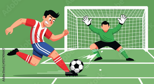 Soccer Player Kicking Ball Past Goalkeeper 15.