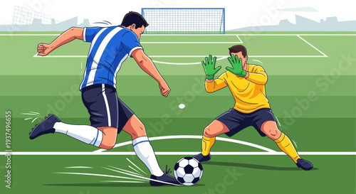 Soccer Player Kicking Ball Past Goalkeeper 18.