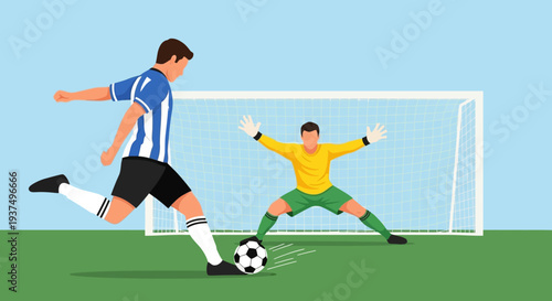 Soccer Player Kicking Ball Past Goalkeeper 19.