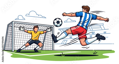 Soccer Player Kicking Ball Past Goalkeeper 23.