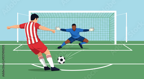 Soccer Player Kicking Ball Towards Goalkeeper 9.