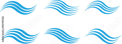 Blue wave symbol illustration, stylized water design, abstract ocean graphic, flowing line art, aquatic decorative element, environmental motion template