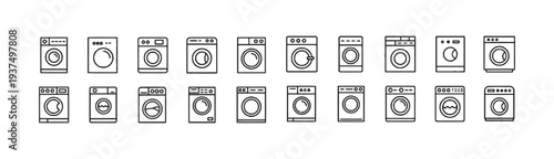 Set of washing machine icons front load and top load designs for laundry service