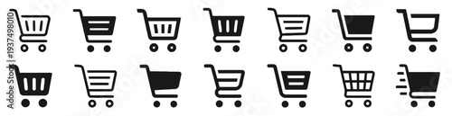 Shopping cart icons in various styles on white background