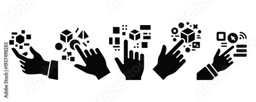 Interactive virtual reality interface with hands gestures and digital objects futuristic technology exploring augmented reality and future innovations