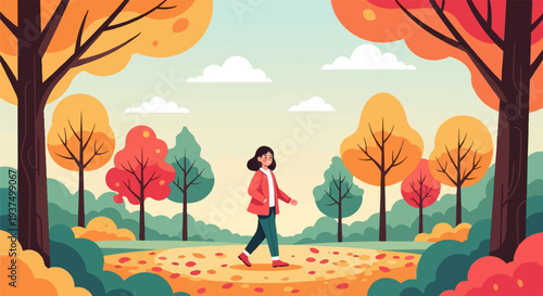 Woman walking in a park during autumn
