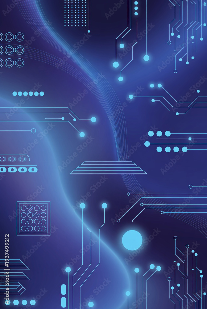 Fototapeta premium Abstract digital circuit board background with glowing blue lines.