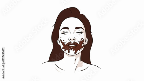 Woman with rich chocolate smeared across her mouth and cheeks