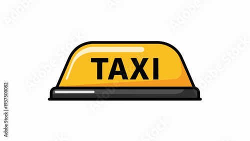Yellow taxi sign with black lettering on a white background