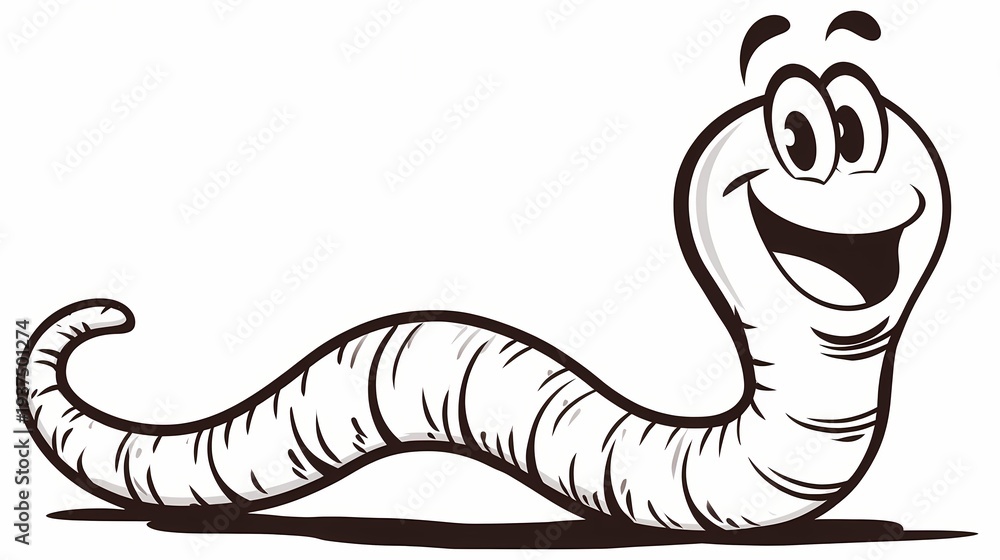 Fototapeta premium Happy Cartoon Earthworm Character Illustration.