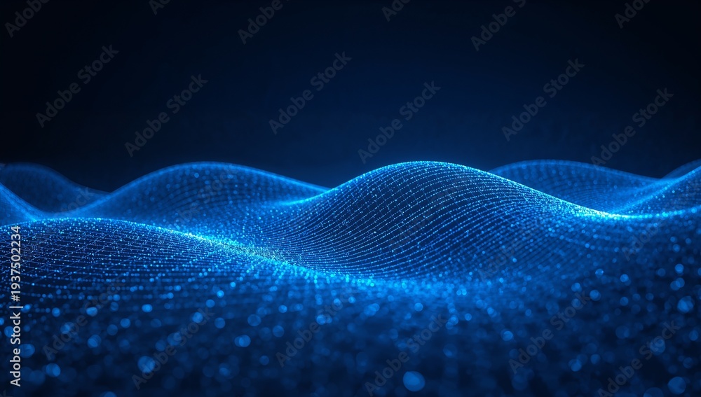 Naklejka premium Futuristic Digital Surface with Glowing Blue Wave Grid for AI and Data Visualization