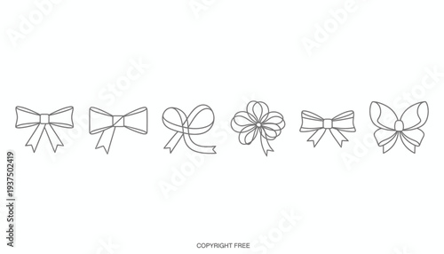 Collection of simple black and white bow illustrations.