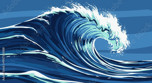 Large Ocean Wave Crashing with Foam.