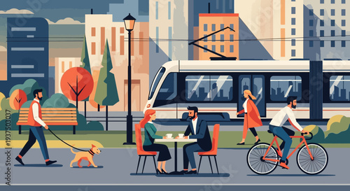 People Relaxing in Urban Outdoor Setting.