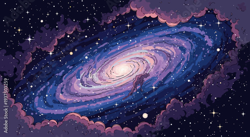 Vibrant Galaxy with Swirling Stars and Cosmic Dust.