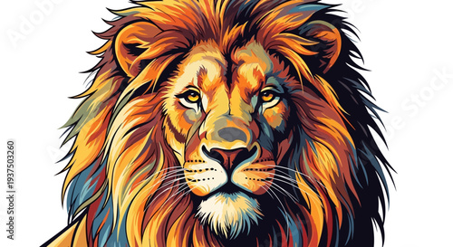Vibrant Lion Portrait with Flowing Mane.