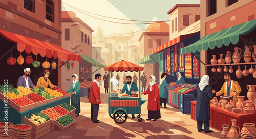 Vibrant Market Scene with Fresh Produce.