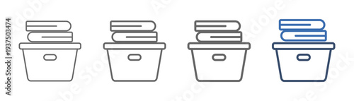 
outline icon set laundry basket with basket and clothes design