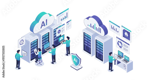 Artificial Intelligence System with People Interacting.