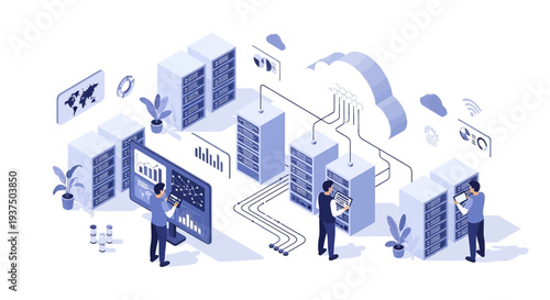 Business Professionals Working with Servers and Cloud.