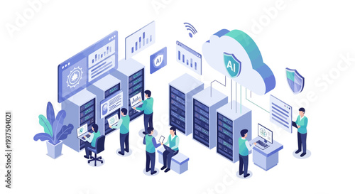 Data Center Team Working on Servers.