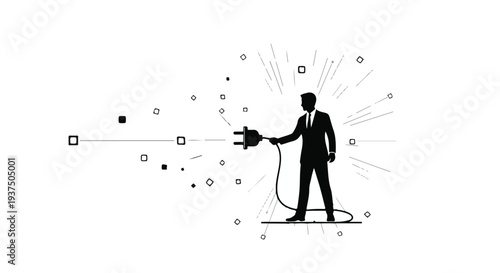 Businessman plugging in electric power outlet with energy sparks