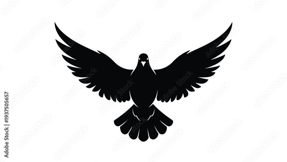 Fototapeta premium Black Bird Silhouette with Spread Wings.