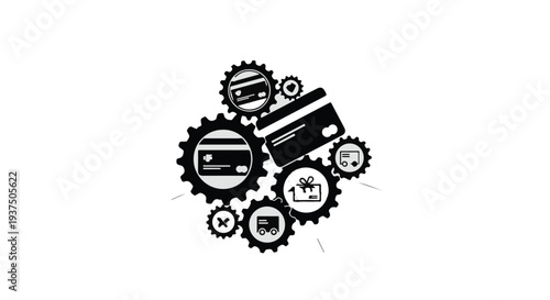 gear mechanism technology icons illustration