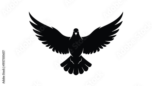 Black Bird Silhouette with Spread Wings.