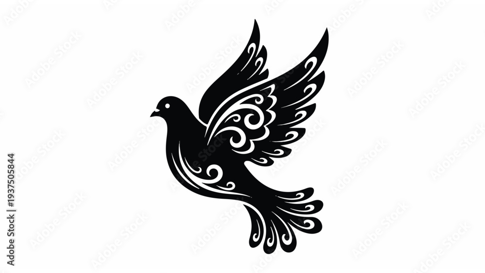 Fototapeta premium Ornate Bird Silhouette in Flight Position.