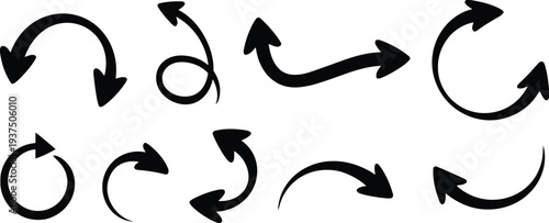 Assorted hand drawn black arrow set for process flow direction and movement indication