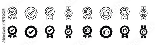 Award and recognition icons with checkmarks and thumbs up for achievement
