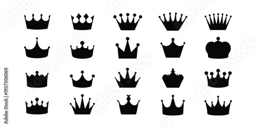 Assortment of black crowns, royal symbols for design projects