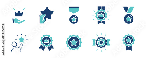Award and success icons in blue and teal color scheme