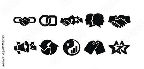 Black icons for business collaboration, networking and partnership concepts