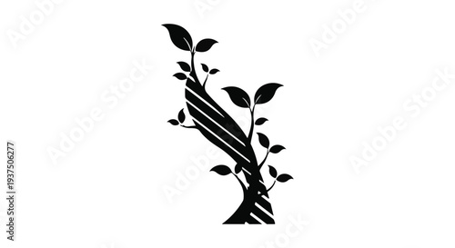 black silhouette tree with leaves on white background