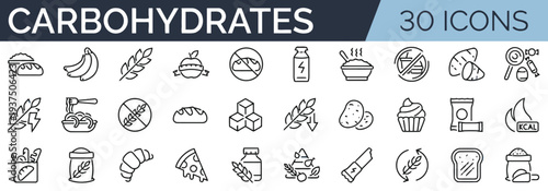 Carbohydrates food icons set vector illustration