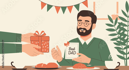 Thanks fathers day celebration giving gifts and cards