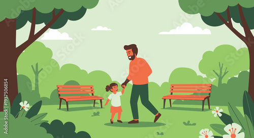 Thanks fathers day A father and daughter walk in a park illustration
