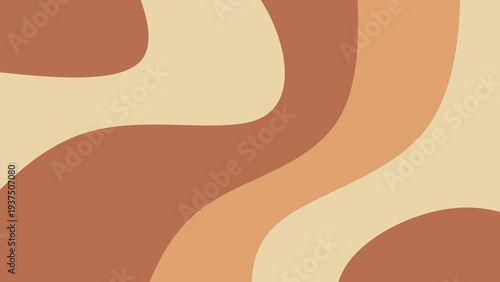 Abstract boho background with organic fluid shapes in earth tones in terracotta, brown and cream. Minimalist wavy background.