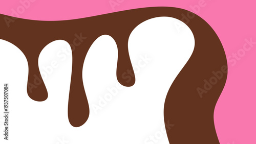 Sweet melting chocolate and pink strawberry icing glaze background. Melted syrup or dripping liquid sauce. Minimalist sweet chocolate and strawberry pink background. Minimalist wavy background.