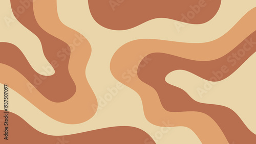 Abstract boho background with organic fluid shapes in earth tones in terracotta, brown and cream. Minimalist wavy background.