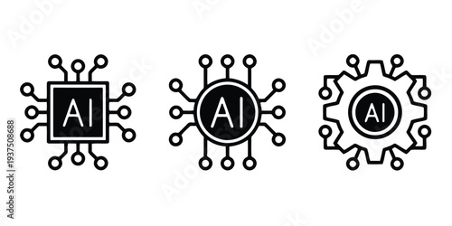 Artificial intelligence chip and gear icons for technology concepts