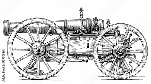 Wallpaper Mural Vintage Cannon on Wheels Illustration. Torontodigital.ca