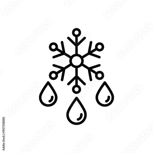 Melting snowflake with water drops vector icon illustration representing phase changes or defrosting process indicating a shift from solid to liquid state