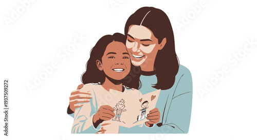 Happy Mother Daughter with Drawing