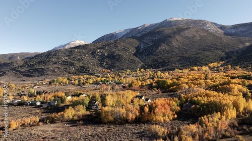 Crowley Lake, California, USA - Aerial View Along Highway 395 with the Bloody Mountains and Red Mountain Near Mammoth Lakes During Fall in the Sierra Nevada