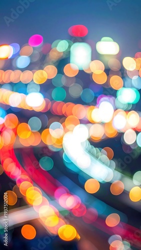 Vibrant City Night Lights Bokeh Abstract Background.